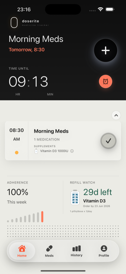 doserite next dose at a glance screen
